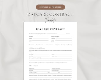 Daycare Contract Template | Childcare Contract | Daycare Parent Agreement | Children Care Agreement | Home Daycare | Digital Download