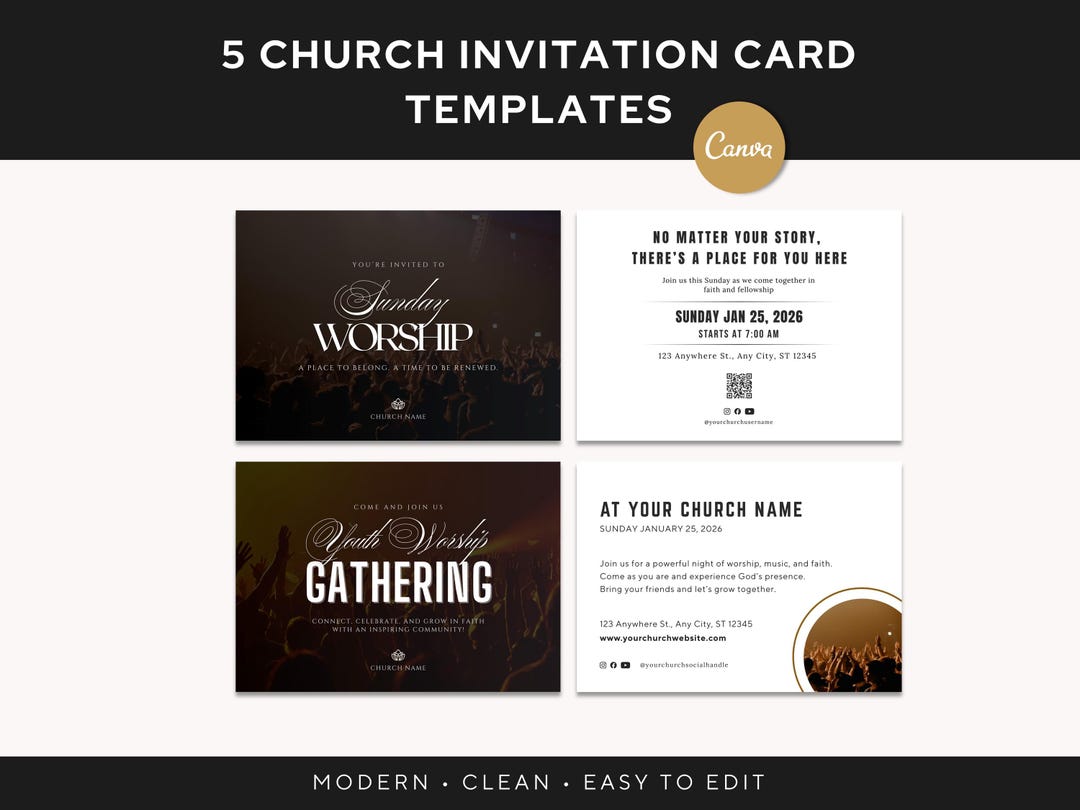 5 Modern Church Invitation Card Templates | Sunday Worship, Prayer ...