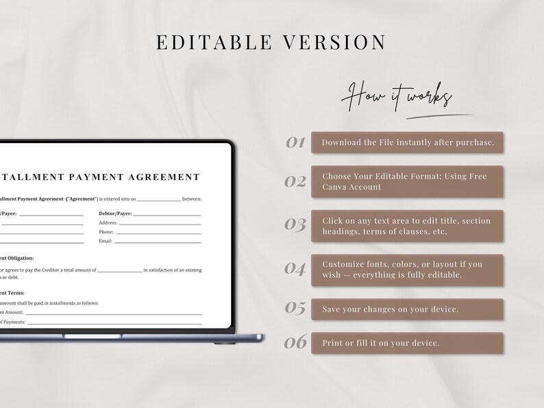 Installment Payment Agreement Template | Payment Plan Contract | Single ...
