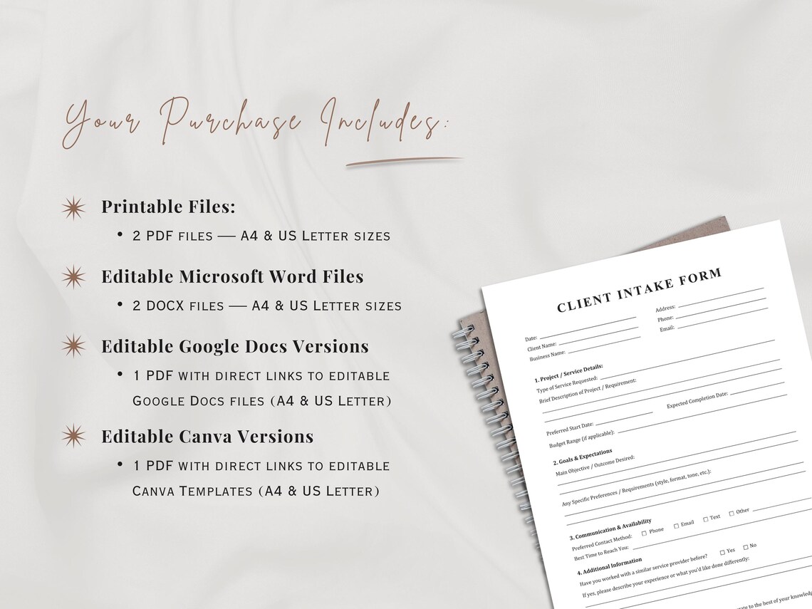 Client Intake Form Template | Printable & Editable | Business Client ...