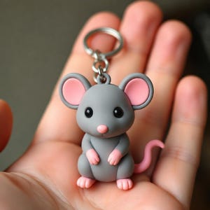 Little Rat Trinket, Hand-Painted 3D Printed Rodent Charm for Keys, Miniature Animal Figurine Key Fob, Single Detailed Desktop Companion