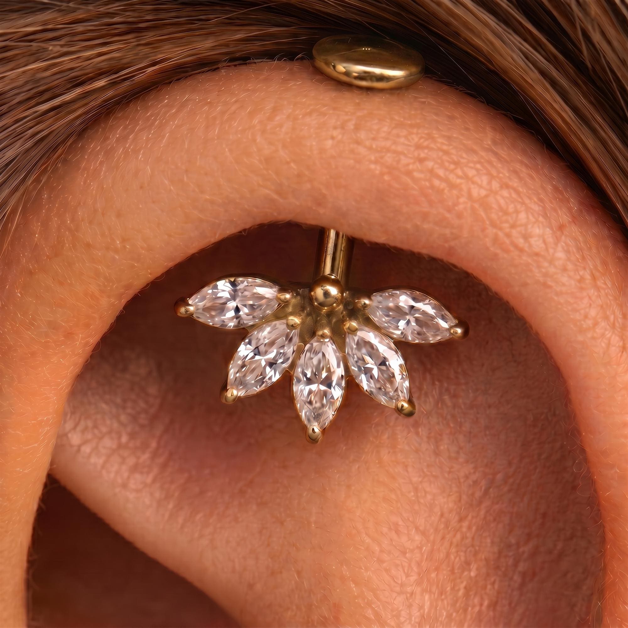 Titanium Marquise Vertical Helix Earring, Helix Cluster Stud, Forward…
