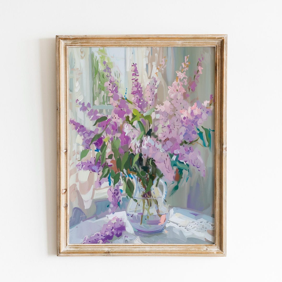 Purple Pastel Floral Wall Art | Lilac Flower Vase Oil Painting ...