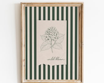 Vintage Hortensien Print |  Gestreifte Hortensie Wand Kunst Set | Bauernhaus Wand Kunst | Französische Landblumendrucke | Druckvorlage
