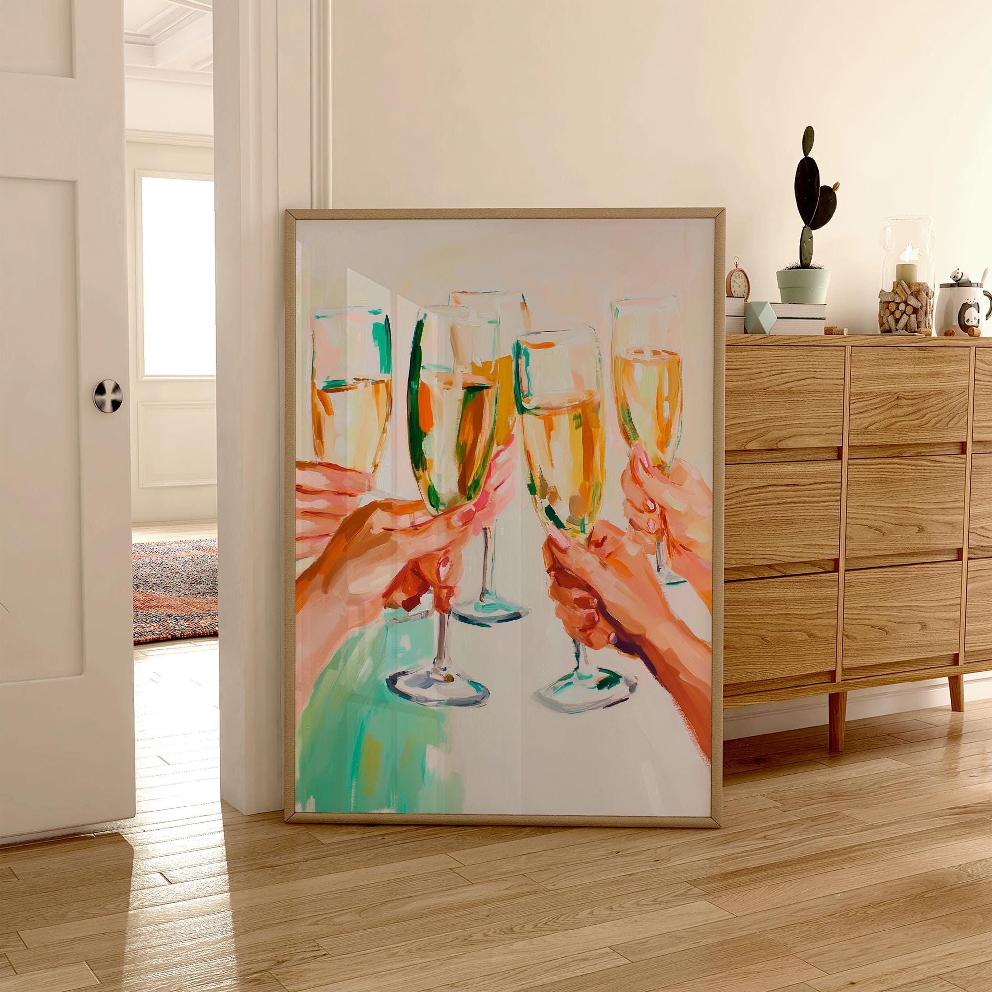 Champagne Wall Art Print | Celebration Oil Painting | Pastel Alcohol ...