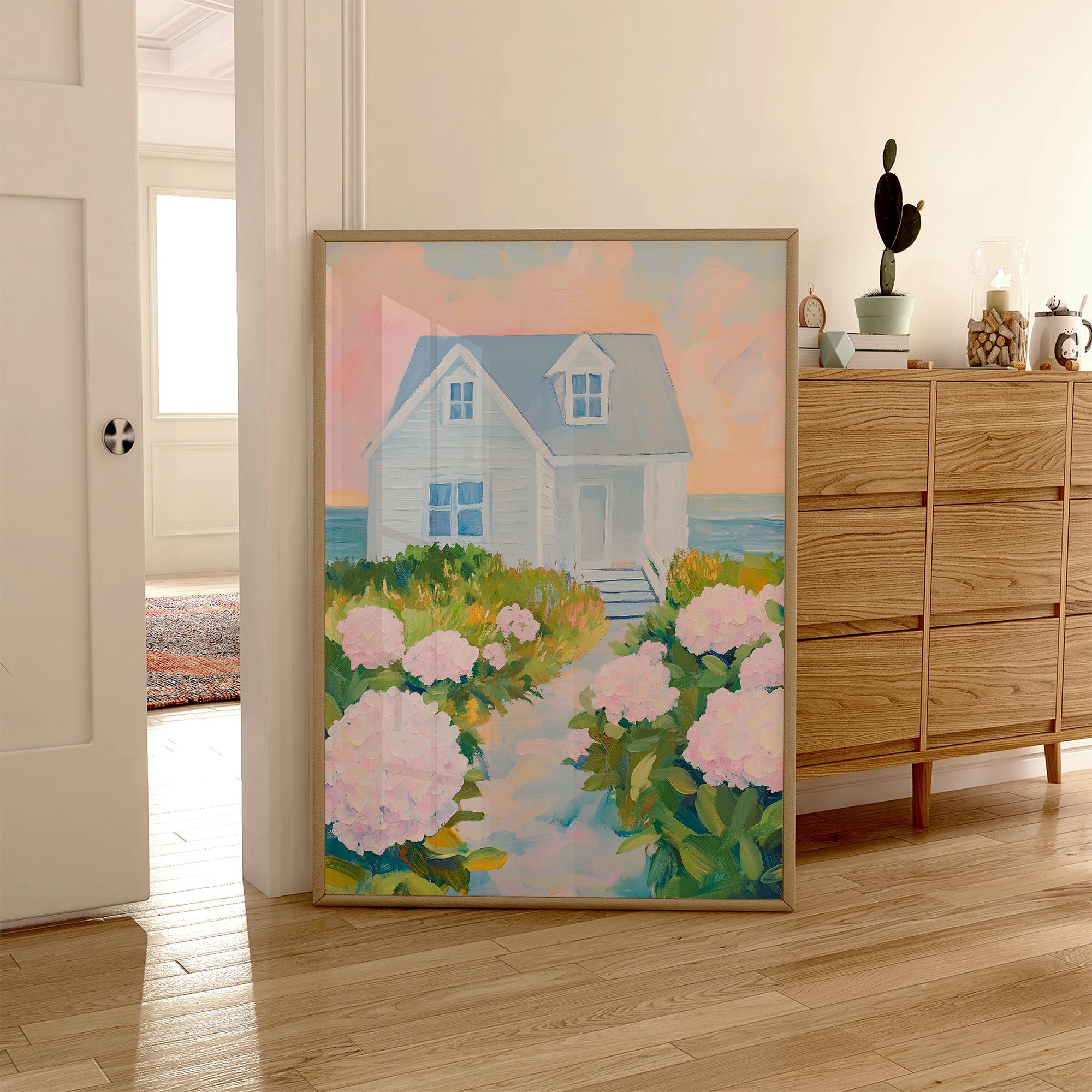 Pastel Coastal Cottage Wall Art | Garden Beach House Oil Painting ...