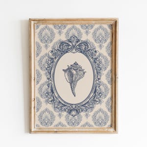 Vintage Muschel Wandkunst | Küsten Muschel Druck | Maritime Dekoration | Blaue Küstenwandkunst | Antike Muschel Kunstwerk | Strand Ozean Druck