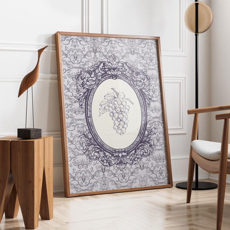 Vintage Grape Botanical Print | French Kitchen Decor | Rustic Wine ...