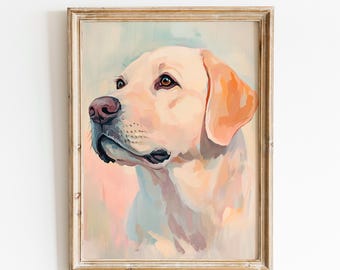 Pastel Labrador Wall Art | Oil Paint Yellow Dog Portrait Print | Pet Artwork Decor | Cute Animal Illustration | Gift for Dog Lovers Art