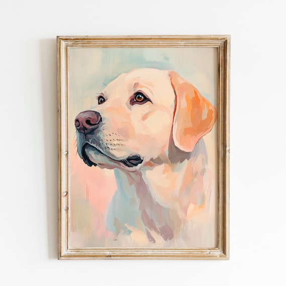 Pastel Labrador Wall Art | Oil Paint Yellow Dog Portrait Print | Pet Artwork Decor | Cute Animal Illustration | Gift for Dog Lovers Art