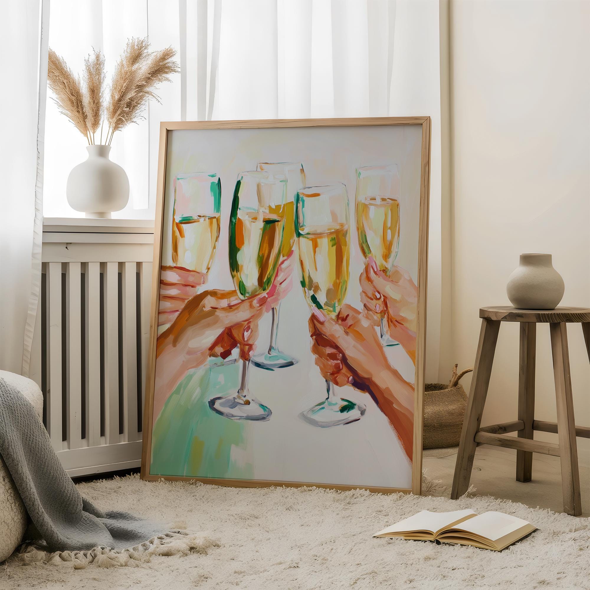 Champagne Wall Art Print | Celebration Oil Painting | Pastel Alcohol ...