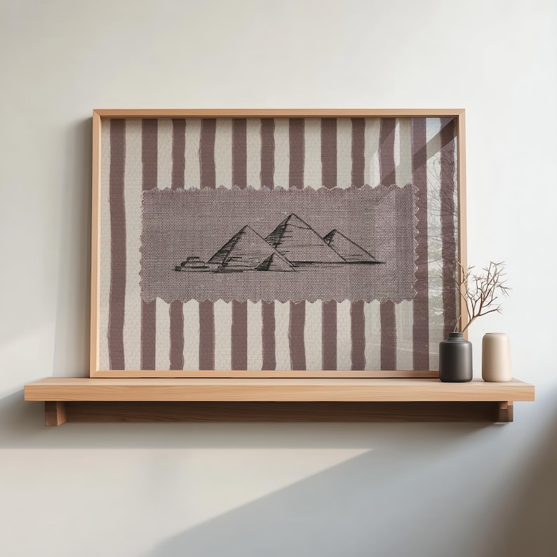 Egypt Pyramid Textile Art | Neutral Boho Wall Decor | Desert Pyramid ...