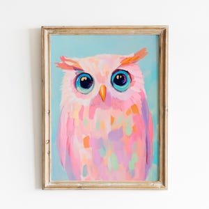 Pastel Owl Wall Art | Colorful Owl Print | Oil Paint Bird Portrait Artwork | Animal Illustration | Bright Pet Bird Decor | Owl Lover Gift