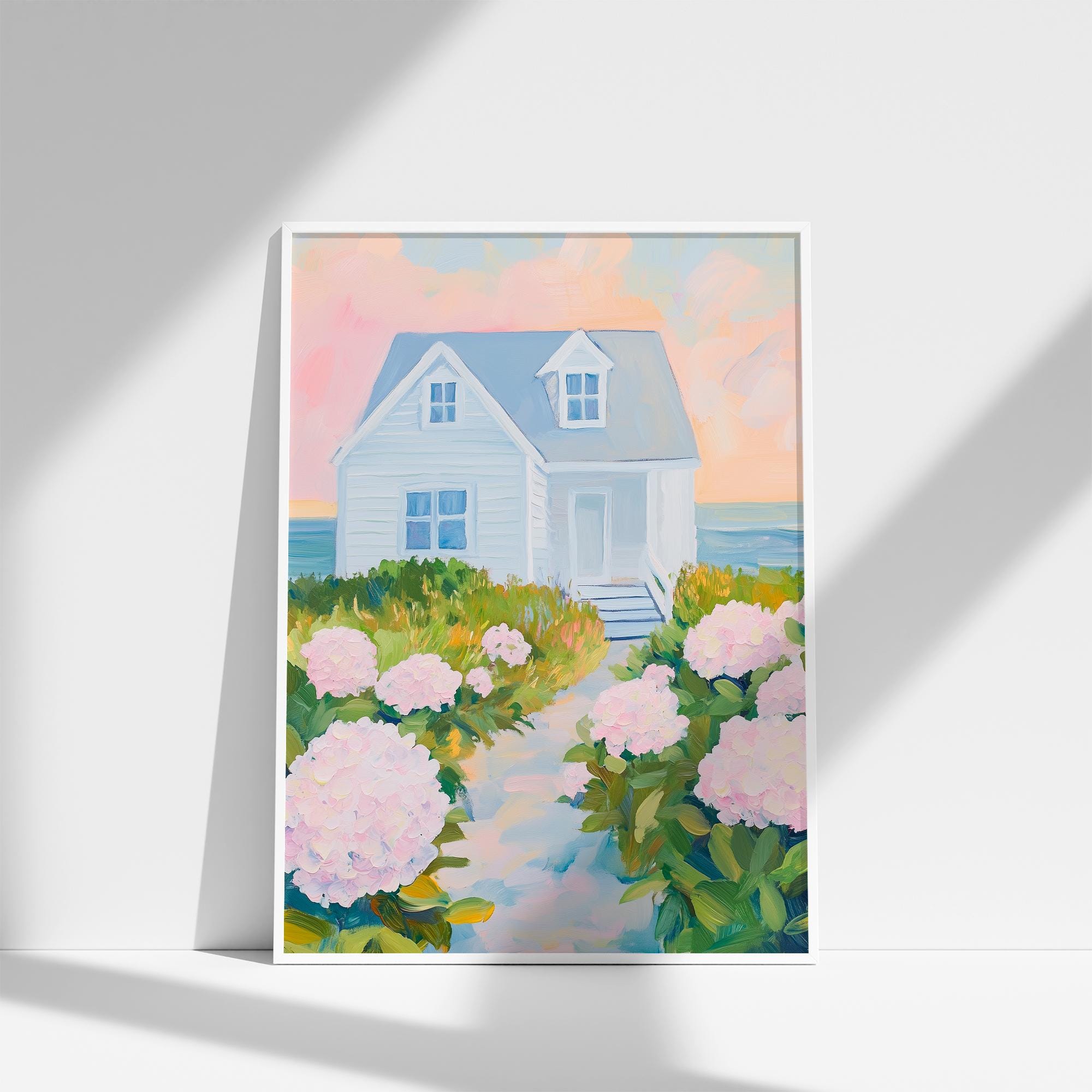Pastel Coastal Cottage Wall Art | Garden Beach House Oil Painting ...