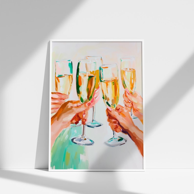 Champagne Wall Art Print | Celebration Oil Painting | Pastel Alcohol ...