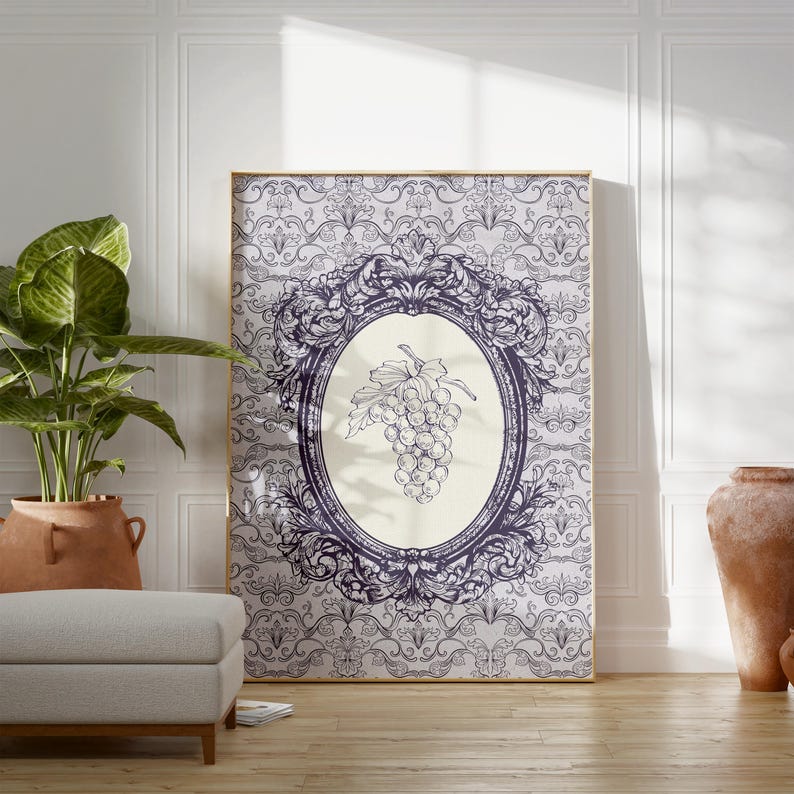 Vintage Grape Botanical Print | French Kitchen Decor | Rustic Wine ...
