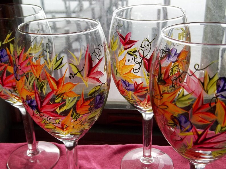 Next Day Shipping 4 ROUSSEAU Inspired Wine Glasses Hand Panted Etsy
