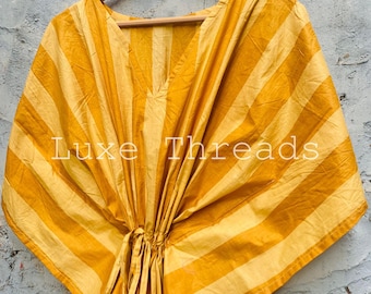 Striped Cotton Kaftan Dress: Indian Maxi Cover-Up, Sleepwear