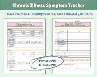 Chronische Krankheit symptom tracker | Bearbeitbar & Ausfüllbar Druckbar | Beinhaltet Abzuger + Muster