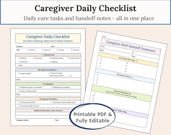 Tägliche Checkliste für Pflegekräfte, druckbare PDF-Datei, inklusive Medikationsbuch
