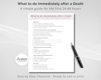 Was Sie sofort nach einem Tod tun können, Checkliste für die ersten 24 bis 48 Stunden, druckbares PDF für Familien