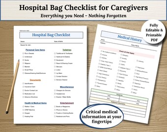Krankenhaustasche Checkliste für Pflegekräfte zum Ausdrucken - Planer für medizinische Notfälle - Medikationsliste & Anamnestisch