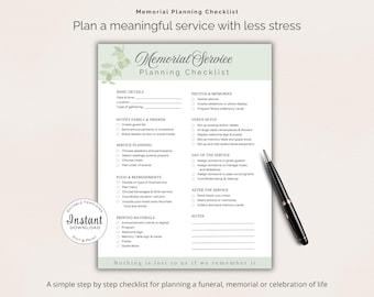 Lista de verificación para la planificación de un homenaje (imprimible), guía para la planificación de un funeral, planificador para la celebración de la vida, descarga instantánea.