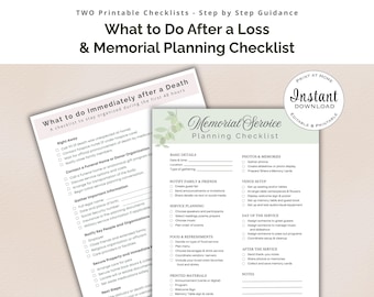 Paquete de planificación para después de una pérdida + servicio conmemorativo, PDF imprimible, celebración de la vida o funeral.