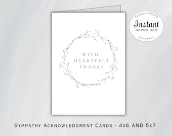 Plantilla de tarjeta de agradecimiento por pésame – Agradecimiento por funeral (Descarga digital)