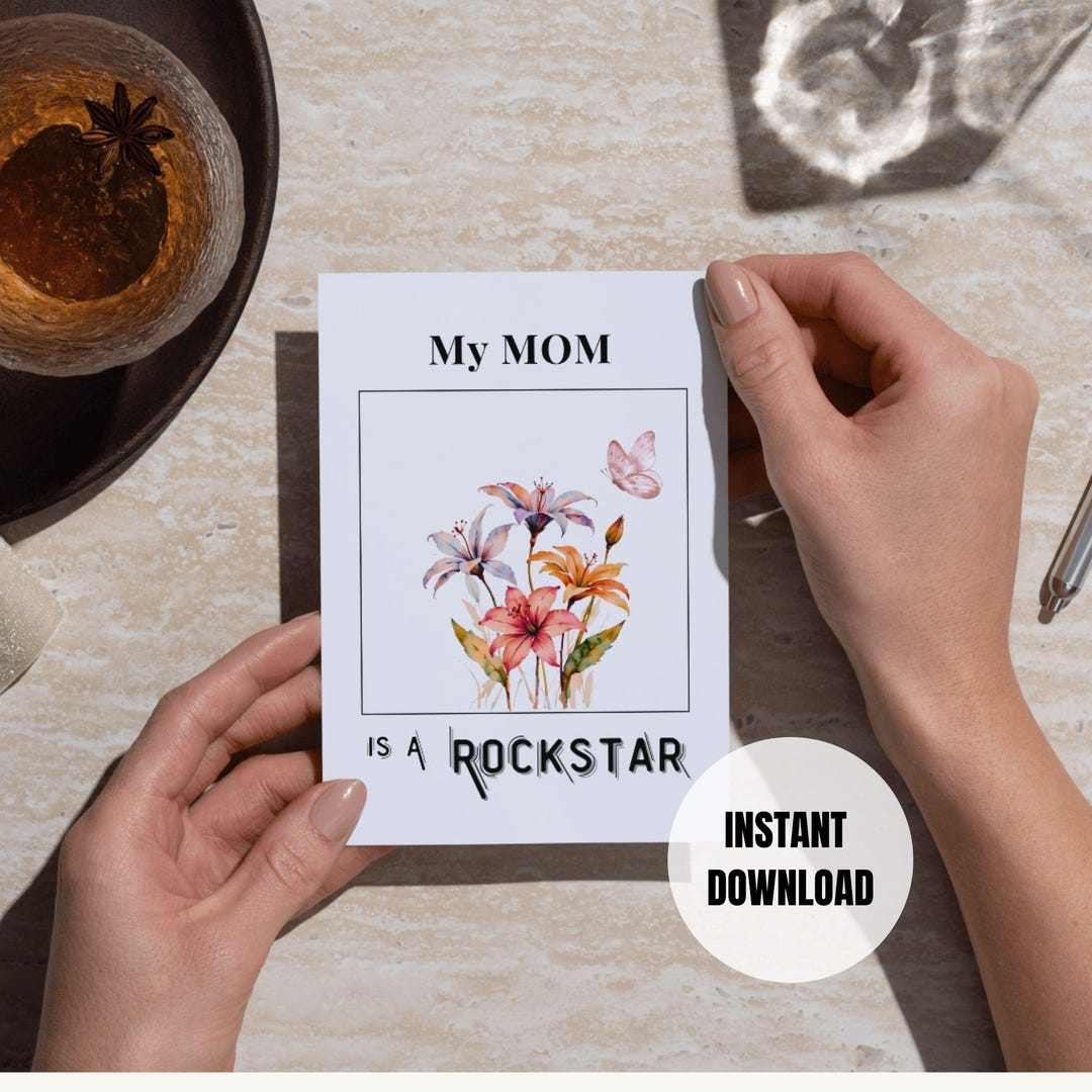 Mom Rocks Card Best Mom Ever Card Printable | My Mom is a Rockstar | Funny Mom ...