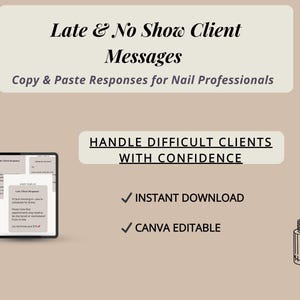 "Späte Kunden & ""No Show Message"" Vorlagen für Nageltechniker | Nagelstudio-Widerrufsbelehrung | Canva Bearbeitbar