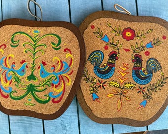 Vintage Pennsylvania Dutch Style rooster trivets (2)
