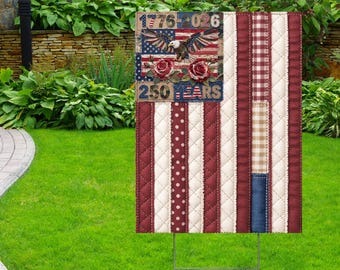 USA Vintage Style 250th Anniversary Garden Flag, Faux Patchwork Vintage USA Flag for Independence Day, 4th of July Outdoor Decor YS117