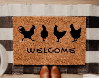 Chicken Doormat, Funny Farmhouse Welcome Mat, Rustic Farm Animal Decor, Chicken Lover Porch Mat, Country Housewarming Gift DM19