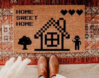 Home Sweet Home, Funny Doormat, Video Game Doormat, New Homeowner Gift, New Home Decor, Front Door Housewarming Gift, Cute Doormat, DM104