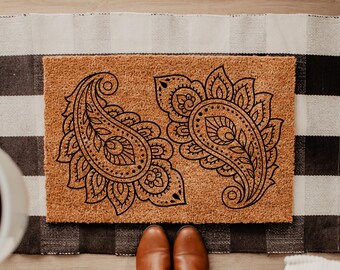 Floral Door Mat, Retro Boho Modern Gift for Home, Floral Welcome Mat, Modern Botanical Floral Welcome Mat, Porch Decor Gift, DM45