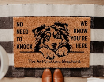 Australian Shepherds Door Mat, Australian Shepherds Mat, No Need to Knock Australian Shepherd Doormat, Welcome Australian Shepherd Mat DM62