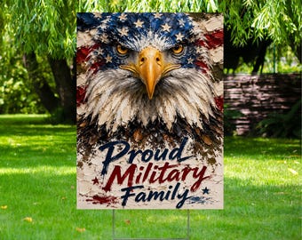 250 Years America Yard Sign with H-Stake, Proud Military Family Eagle Patriotic Independence Garden Sign, Vintage American Yard Flag, YS91