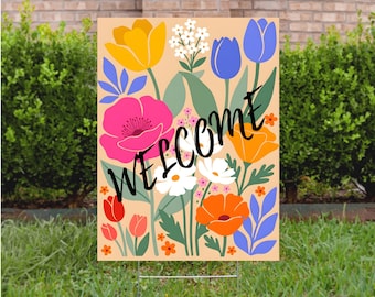 Spring Welcome Garden Sign, Floral Wildflower Yard Sign Farmhouse Outdoor Yard Sign, Colorful Flower Garden Decor Sign, YS100