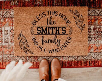 Custom Bless This Home And All Who Enter Doormat, Custom Door Mat, Housewarming Gift, Realtor Closing Gift, Home Wedding Gift Ideas DM43