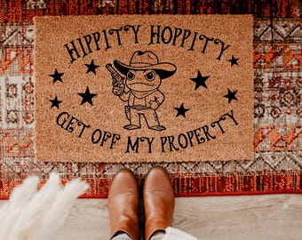 Hippity Hoppity Get Off My Property Doormat, Funny Frog Home Decor, Go Away Coir Mat, Outdoor Entrance Rug, Humorous Housewarming Gift DM108