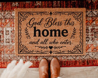 God Bless This Home Coir Doormat, Christian Welcome Mat, Religious Front Door Decor, Faith Based Housewarming Gift, Christian Home DM157