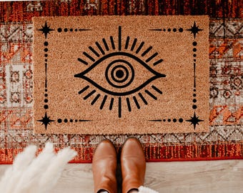 Boho Evil Eye Coir Doormat, Mystical Home Protection Doormat New Homeowner Gift, New Home Decor, Housewarming Gift, Cute Doormat, DM106