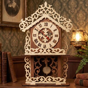 Fichiers de découpe laser pour horloge à pendule victorienne, gabarit CNC 6 mm (pdf, svg, dxf)