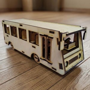 Modelo de minibús cortado con láser / Rompecabezas de madera 3D, planos CNC para madera contrachapada (descarga digital)