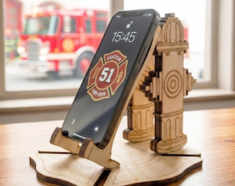 Brandkraan telefoonhouder SVG DXF PDF | 3 mm cnc-lasergesneden sjabloon | Telefoonstandaard voor brandweerman | Unieke celhouder | Mdf-multiplex gesneden plan