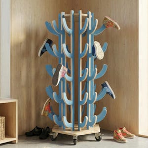 File CNC DXF per scarpiera Cactus / Organizzatore per scarpe per bambini / Progetto per mobili in compensato da 18 mm / Mobiletto per ingresso Montessori / Progettazione con router digitale
