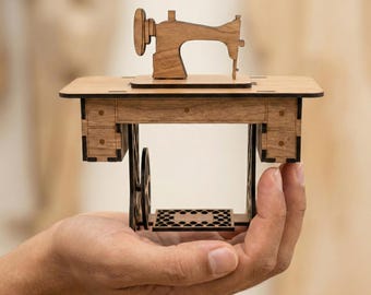 Miniatur Nähmaschine Laser Cut DXF SVG PDF Dateien, Vintage 3D Holz Puzzle Vorlage, Cnc Fräser Plan, DIY Holz Modell, Schneider Geschenk
