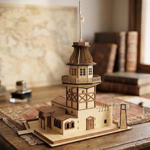 Rompecabezas 3D de la Torre de la Doncella, archivo vectorial DXF SVG, modelo arquitectónico de madera (descarga digital)