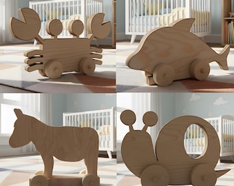 Holz Tier DXF SVG Spielzeug-Set | Esel Schnecke Delfin Krabbe | Laser-Schnitt Cnc Holzspielzeug | Montessori Baby Kinderzimmer Dekor | DIY Holzspielzeug Set